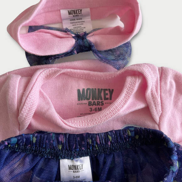 Infant Baby Pink/Purple Butterfly bodysuit w/ Tutu & Headband 3-Pc Set 3-6mos - Picture 2 of 4